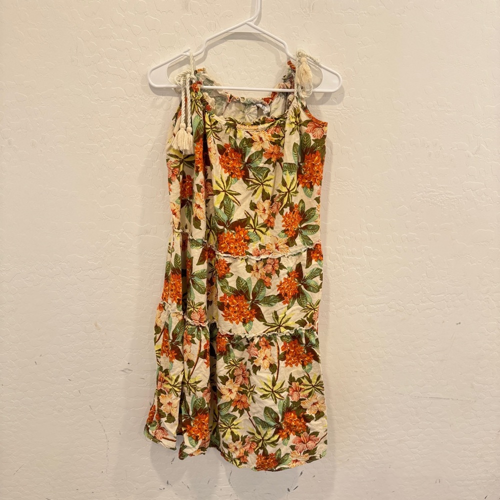 DRA Los Angeles Dress Womens Small Tropical Floral Tiered Ruffle Resortwear